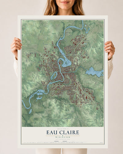 Map of Eau Claire, Wisconsin, 24 x 36 inch unframed archival matte print