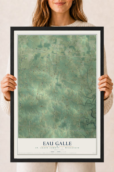 Map of Eau Galle, St. Croix County, Wisconsin, 18 x 24 inch print in a black wood frame