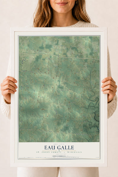 Map of Eau Galle, St. Croix County, Wisconsin, 18 x 24 inch print in a white wood frame