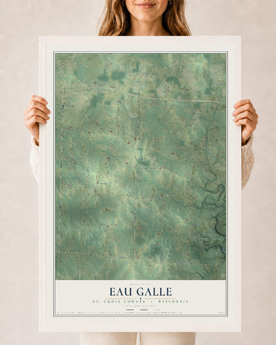 Map of Eau Galle, St. Croix County, Wisconsin, 24 x 36 inch print in a white wood frame