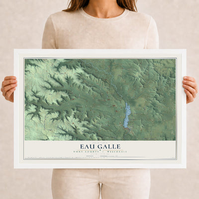 Map of Eau Galle, Dunn County, Wisconsin, 12 x 18 inch print in a white wood frame