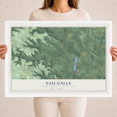 Map of Eau Galle, Dunn County, Wisconsin, 18 x 24 inch print in a white wood frame