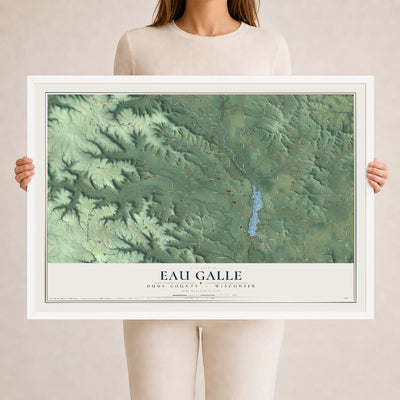 Map of Eau Galle, Dunn County, Wisconsin, 24 x 36 inch print in a white wood frame