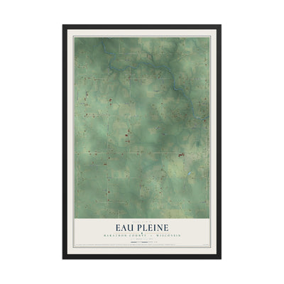 Map of Eau Pleine, Marathon County, Wisconsin, 12 x 18 inch print in a black wood frame