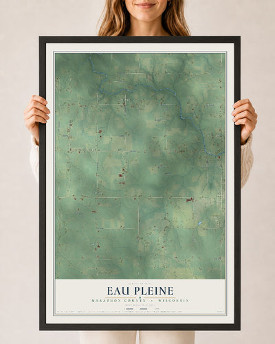 Map of Eau Pleine, Marathon County, Wisconsin, 24 x 36 inch print in a black wood frame