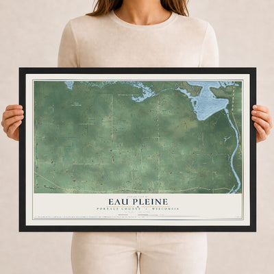 Map of Eau Pleine, Portage County, Wisconsin, 12 x 18 inch print in a black wood frame