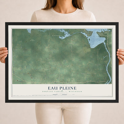 Map of Eau Pleine, Portage County, Wisconsin, 18 x 24 inch print in a black wood frame