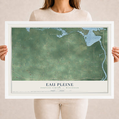 Map of Eau Pleine, Portage County, Wisconsin, 18 x 24 inch print in a white wood frame