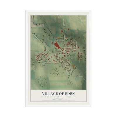 Map of Eden, Wisconsin, 12 x 18 inch print in a white wood frame