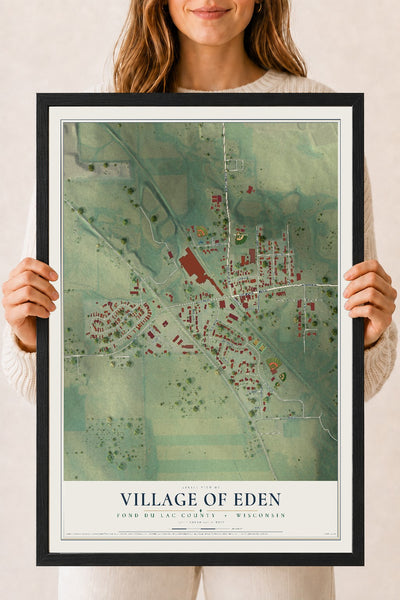 Map of Eden, Wisconsin, 18 x 24 inch print in a black wood frame