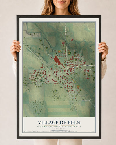 Map of Eden, Wisconsin, 24 x 36 inch print in a black wood frame