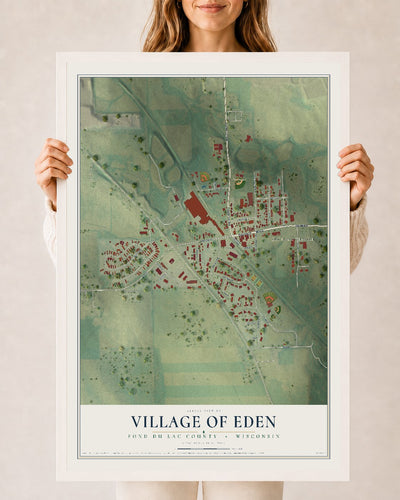 Map of Eden, Wisconsin, 24 x 36 inch print in a white wood frame