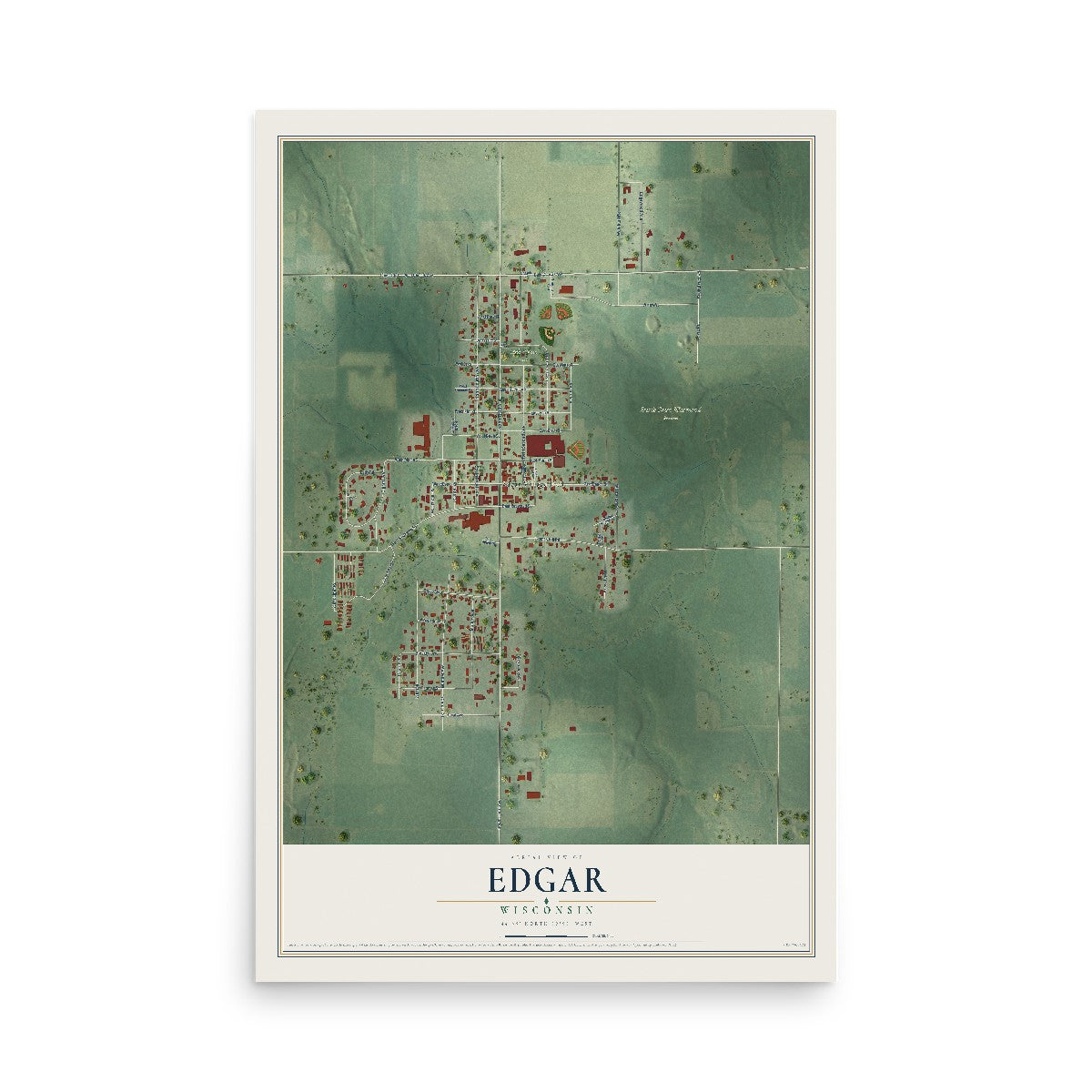 Map of Edgar, Wisconsin, 12 x 18 inch unframed archival matte print