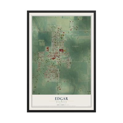 Map of Edgar, Wisconsin, 12 x 18 inch print in a black wood frame
