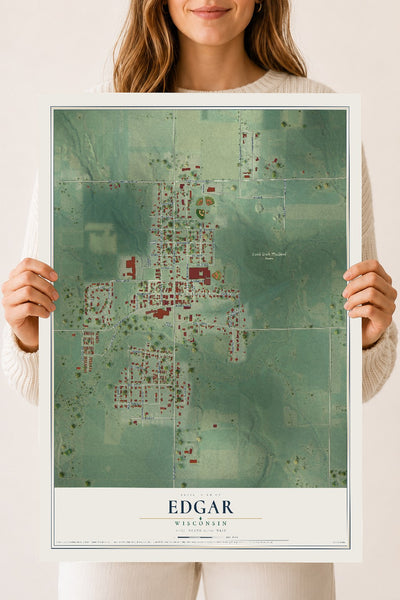 Map of Edgar, Wisconsin, 18 x 24 inch unframed archival matte print
