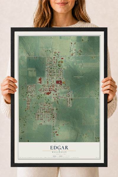 Map of Edgar, Wisconsin, 18 x 24 inch print in a black wood frame