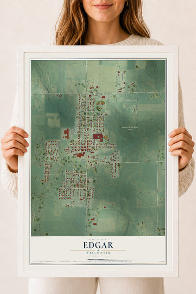 Map of Edgar, Wisconsin, 18 x 24 inch print in a white wood frame