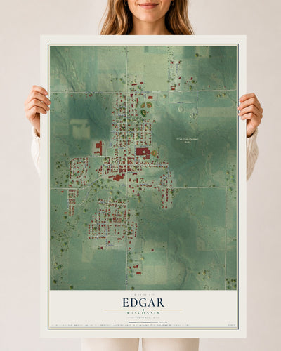 Map of Edgar, Wisconsin, 24 x 36 inch unframed archival matte print