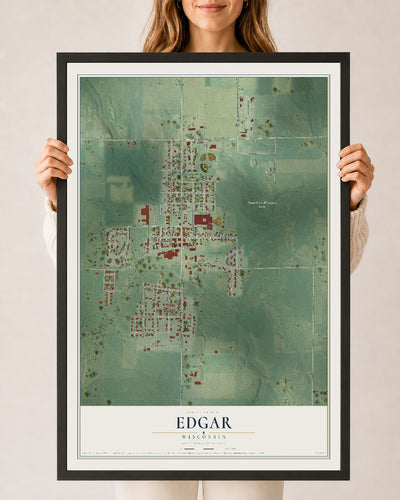 Map of Edgar, Wisconsin, 24 x 36 inch print in a black wood frame