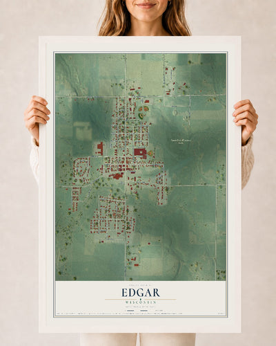 Map of Edgar, Wisconsin, 24 x 36 inch print in a white wood frame