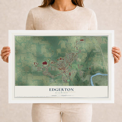 Map of Edgerton, Wisconsin, 12 x 18 inch print in a white wood frame