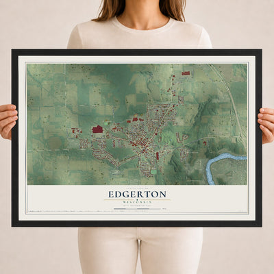 Map of Edgerton, Wisconsin, 18 x 24 inch print in a black wood frame