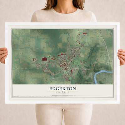 Map of Edgerton, Wisconsin, 18 x 24 inch print in a white wood frame