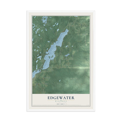 Map of Edgewater, Wisconsin, 12 x 18 inch print in a white wood frame