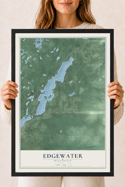 Map of Edgewater, Wisconsin, 18 x 24 inch print in a black wood frame