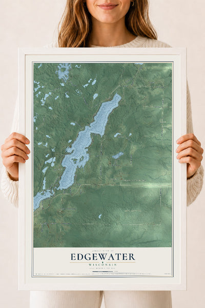 Map of Edgewater, Wisconsin, 18 x 24 inch print in a white wood frame