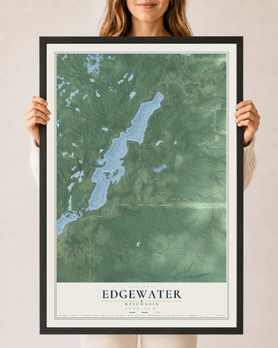 Map of Edgewater, Wisconsin, 24 x 36 inch print in a black wood frame