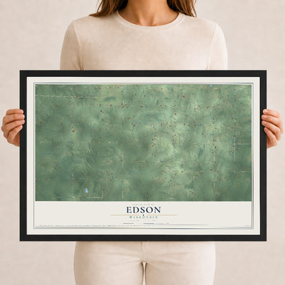 Map of Edson, Wisconsin, 12 x 18 inch print in a black wood frame
