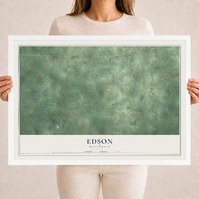 Map of Edson, Wisconsin, 18 x 24 inch print in a white wood frame
