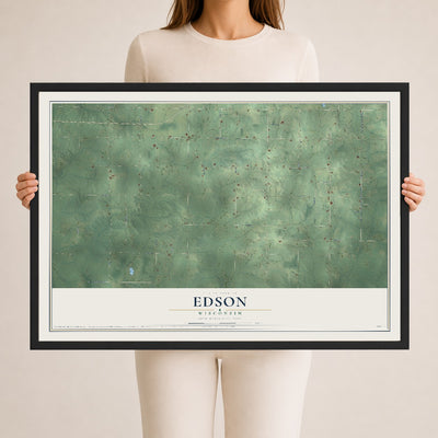 Map of Edson, Wisconsin, 24 x 36 inch print in a black wood frame
