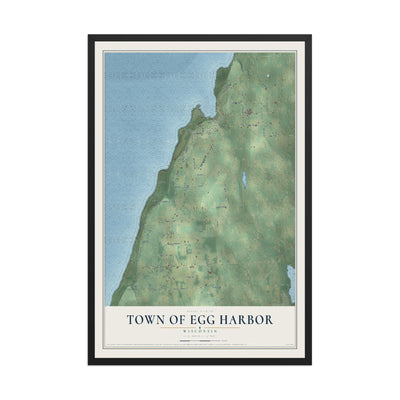 Map of the Town of Egg Harbor, Wisconsin, 12 x 18 inch print in a black wood frame