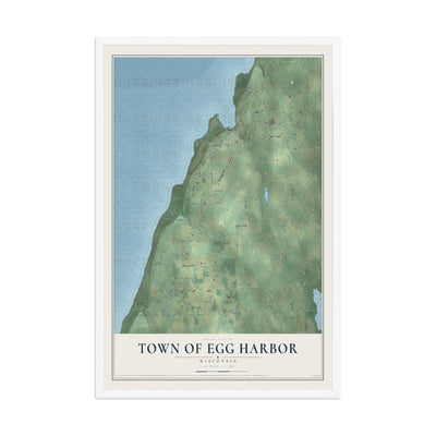 Map of the Town of Egg Harbor, Wisconsin, 12 x 18 inch print in a white wood frame