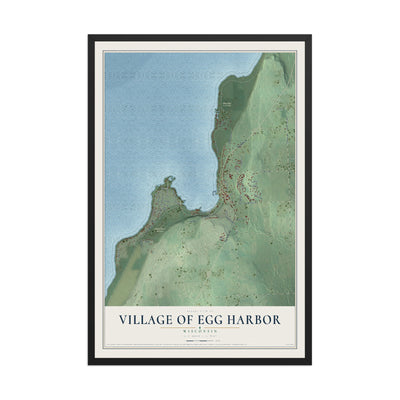 Map of Egg Harbor, Wisconsin, 12 x 18 inch print in a black wood frame