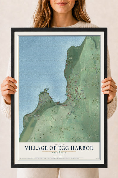 Map of Egg Harbor, Wisconsin, 18 x 24 inch print in a black wood frame
