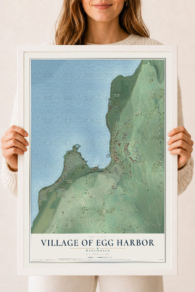 Map of Egg Harbor, Wisconsin, 18 x 24 inch print in a white wood frame