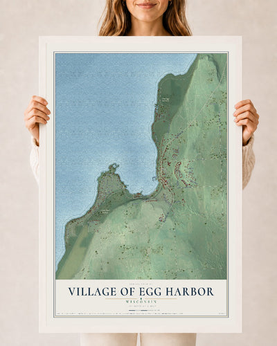 Map of Egg Harbor, Wisconsin, 24 x 36 inch print in a white wood frame