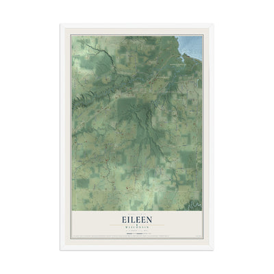 Map of Eileen, Wisconsin, 12 x 18 inch print in a white wood frame