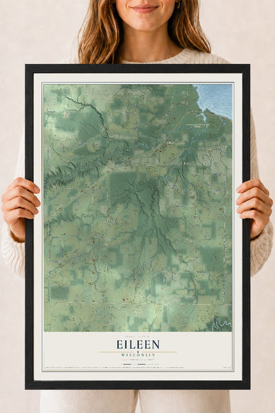 Map of Eileen, Wisconsin, 18 x 24 inch print in a black wood frame