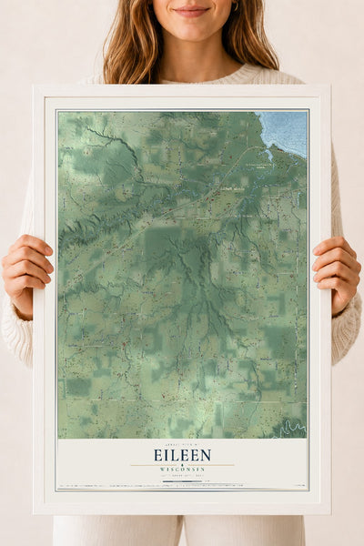 Map of Eileen, Wisconsin, 18 x 24 inch print in a white wood frame