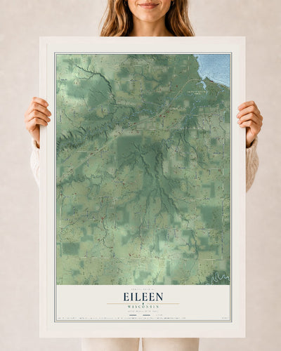 Map of Eileen, Wisconsin, 24 x 36 inch print in a white wood frame