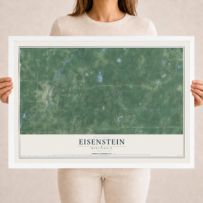 Map of Eisenstein, Wisconsin, 18 x 24 inch print in a white wood frame