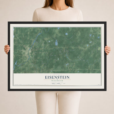 Map of Eisenstein, Wisconsin, 24 x 36 inch print in a black wood frame