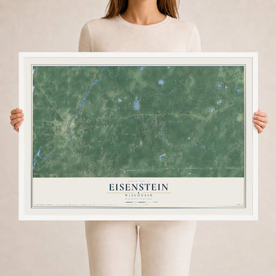 Map of Eisenstein, Wisconsin, 24 x 36 inch print in a white wood frame