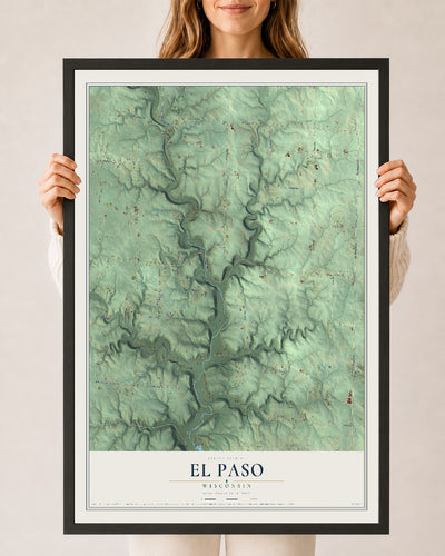 Map of El Paso, Wisconsin, 24 x 36 inch print in a black wood frame