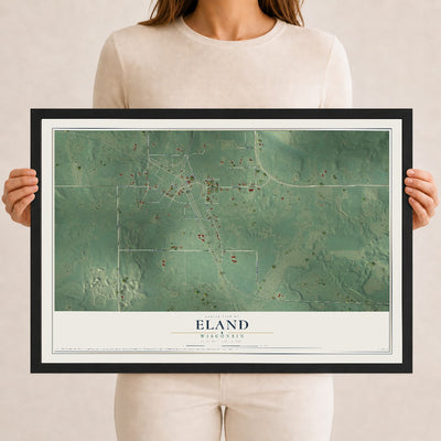 Map of Eland, Wisconsin, 12 x 18 inch print in a black wood frame