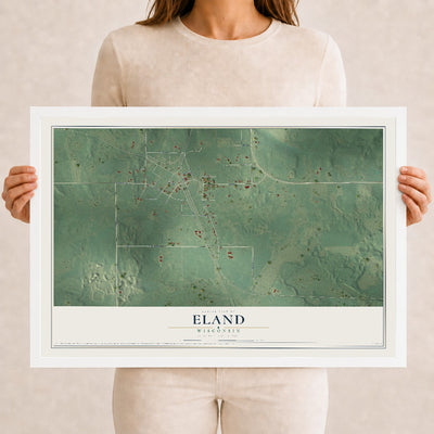 Map of Eland, Wisconsin, 12 x 18 inch print in a white wood frame